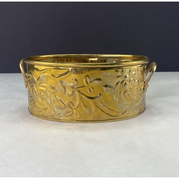 Vintage Hosley Embossed Solid Brass Handled Oval Planter - Picture 1 of 10
